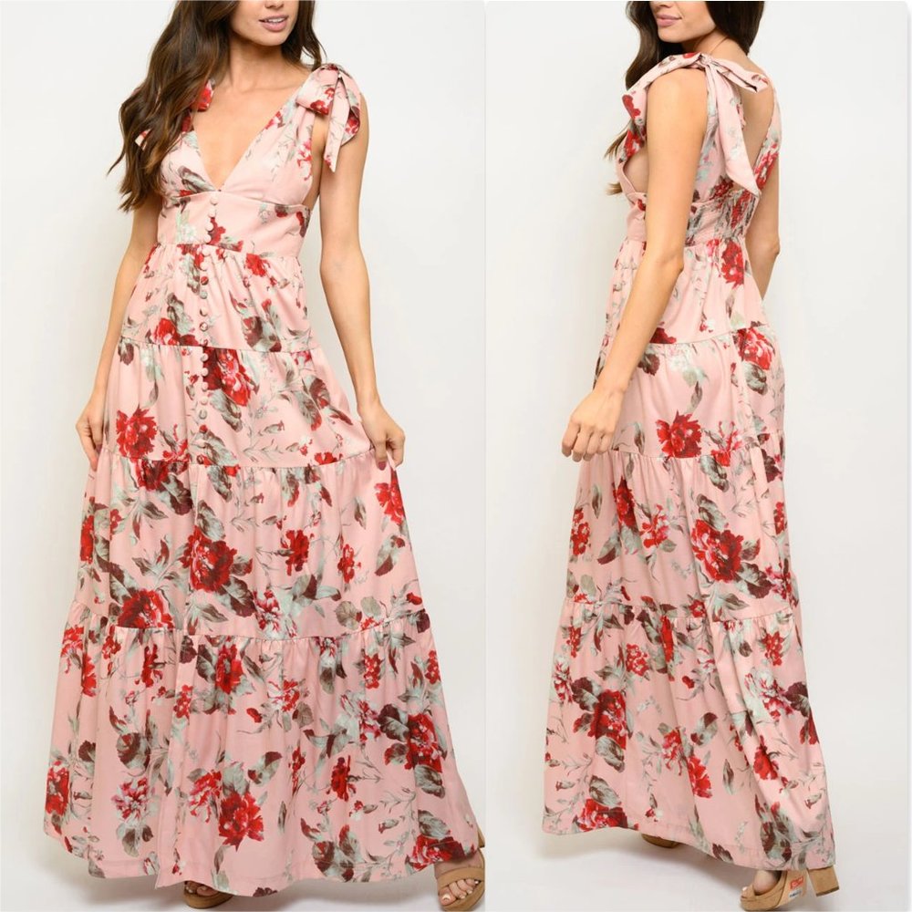 FLOWER GARDEN Pink Maxi Dress